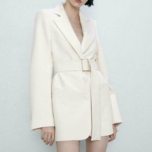 Zara Ivory Belted Tailored Blazer